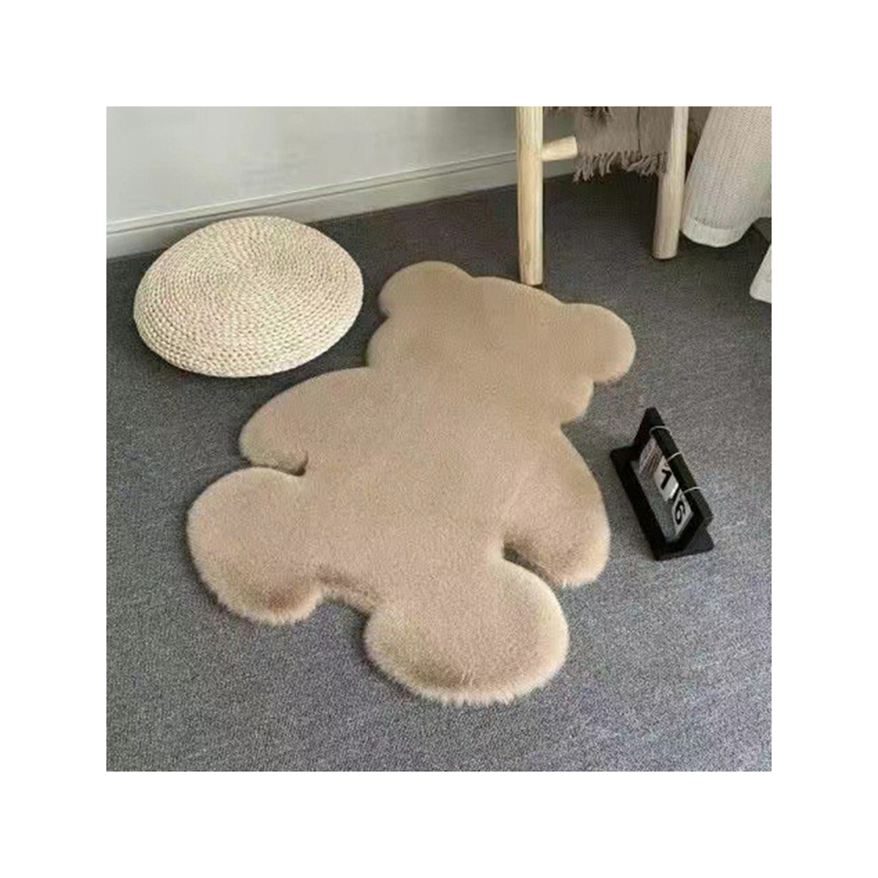 (Khaki, 75*105) Cute little bear carpet plush decoration bedroom renovation, girlish heart, children's room bedside mat, ins style