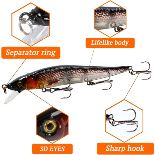 Angelköder 115mm 14g Elritze Crankbait Wobbler 3D Augen Barsch Hecht Karpfen Schwimmköder Size 2 1