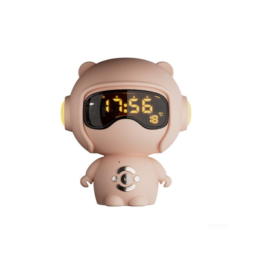 Cute Cartoon Style Kids Alarm Clock with Interactive Sounds and Three Night Light Modes in Pink