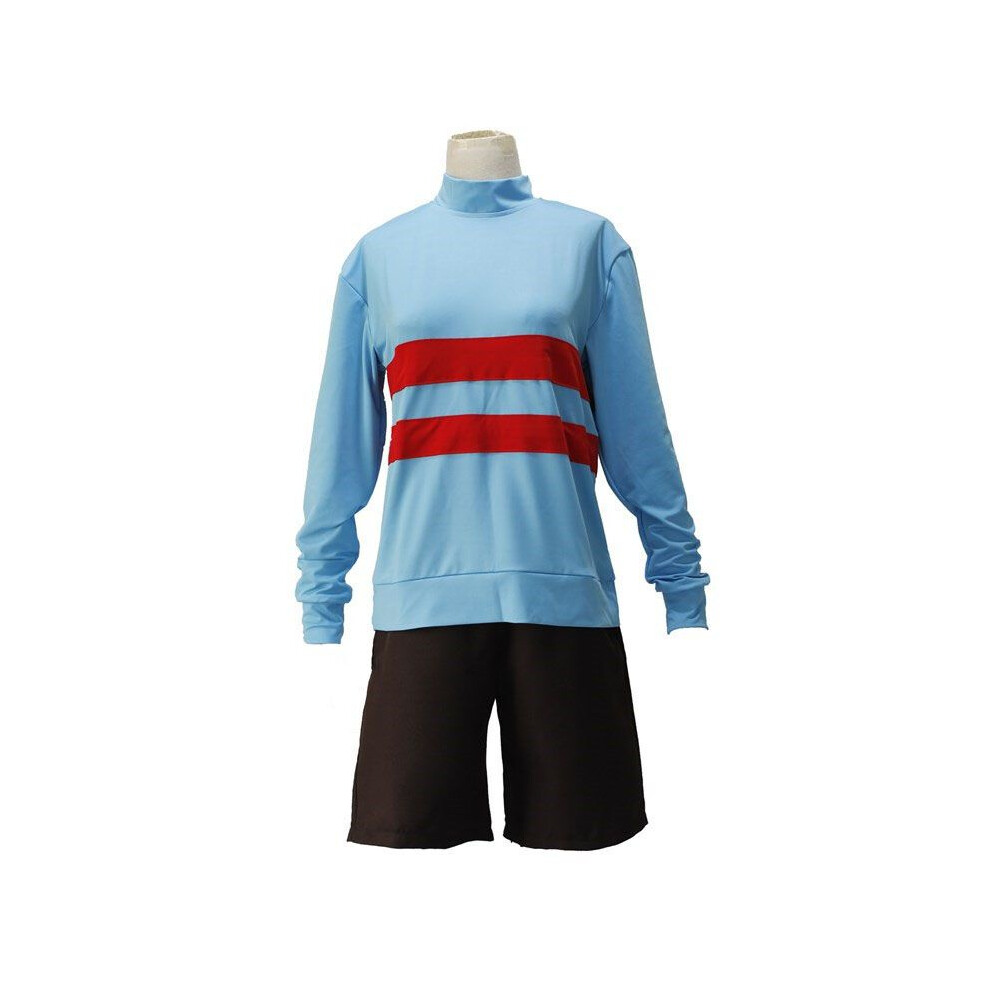 (Blue Frisk T Shirt+Shorts,Female S)Undertale Frisk Chara Cosplay Camiseta Sudadera Pantalones Cortos Trajes Disfraz-image