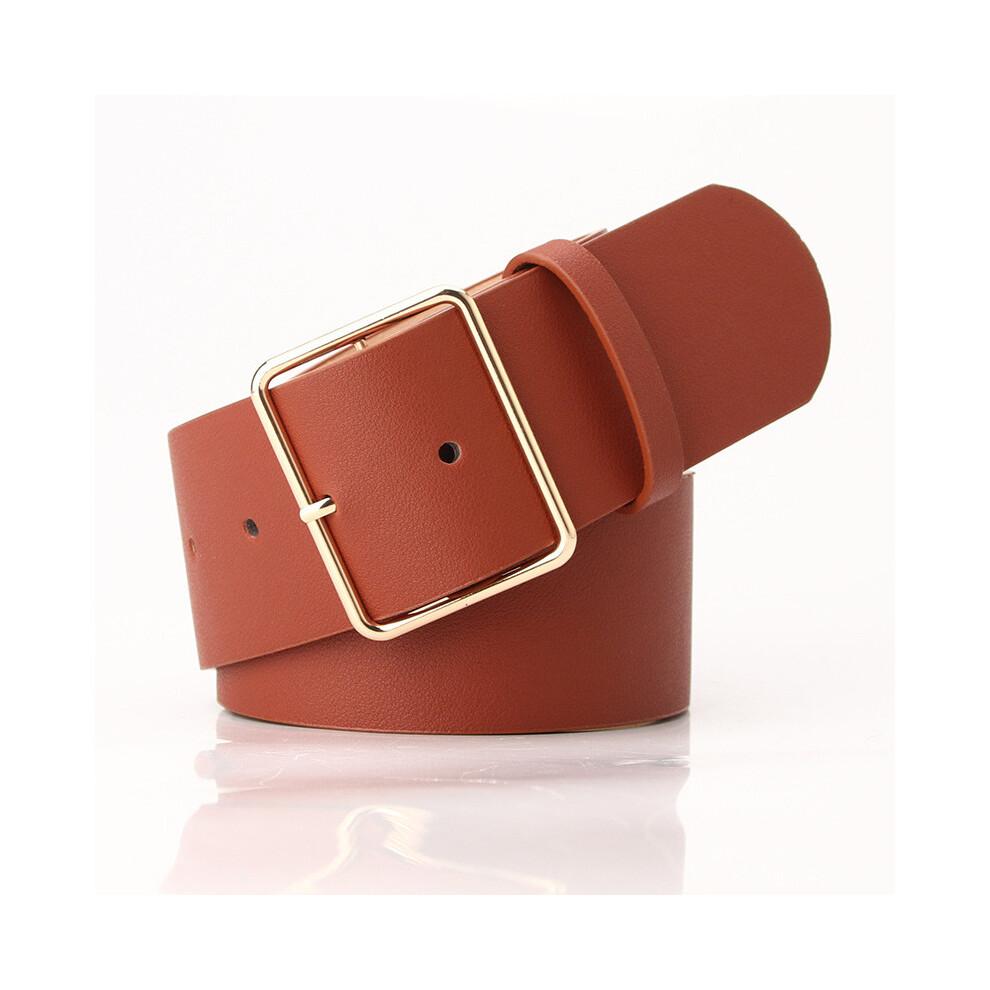 (Tan) Square Metal Minimalist Buckle Decoration Wide Waistband For Casual Wear Daily-image-OPC-PJW8CRG-NEW
