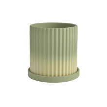 Plant Flower Pots - Gradient Greens Ceramic Cylindrical Planters, Striped Design for Balcony, Garden, Office - 6 Sizes (XXL)