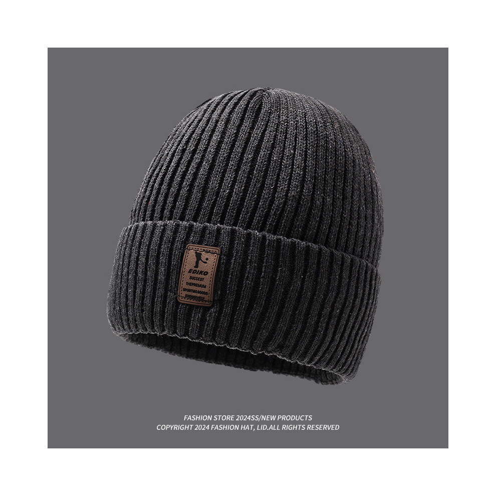 ( Gray) Knitted Beanie Thick Hat Winter Warmth Unisex Cap Windproof Solid Color Gift Dark/Gray