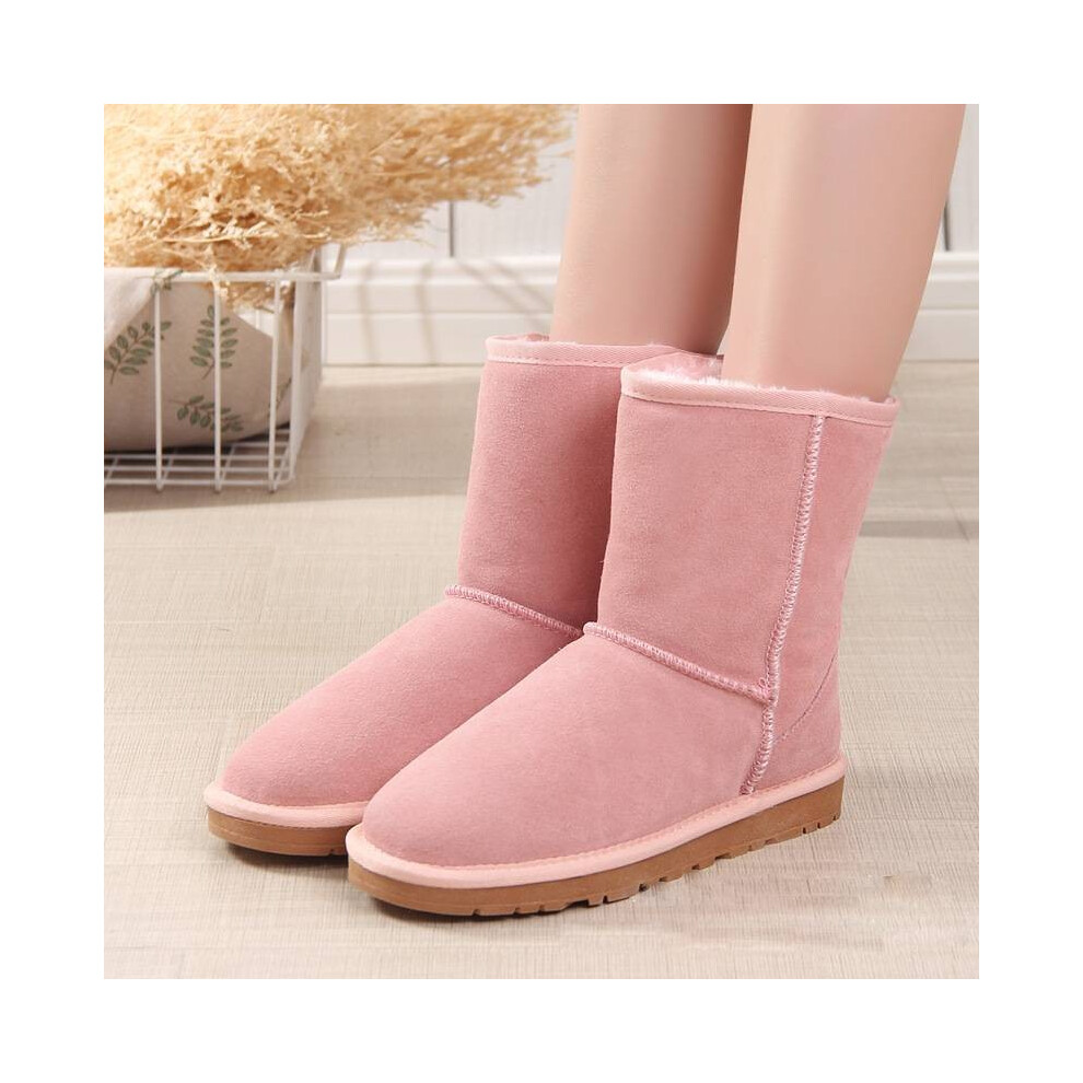(Pink,37Foot Length23.5Cm/9.4In)Mujeres Hombres Invierno Plataforma CáLidas CóModas Piel Cuero Piel Oveja Botas Nieve-image