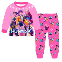 (Pink, 120cm) Kpop Demon Hunters Kids Long Sleeve Pajama Set Cozy Fabric Relaxed Sleep Indoor