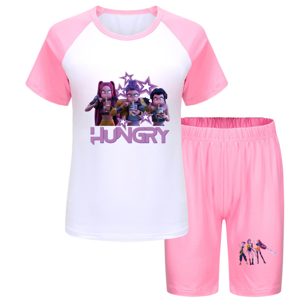 (Pink, 110cm) Kpop Demon Children Hunters Sleeve Shorts Summer Outfit Design Active Cartoon-image-OPC-PJW8XFN-NEW