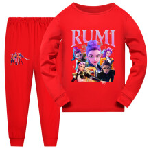 (Red, 120cm) Hunters Demon Kpop Girl Family Pajama Set Cotton Nightwear Adults Children For