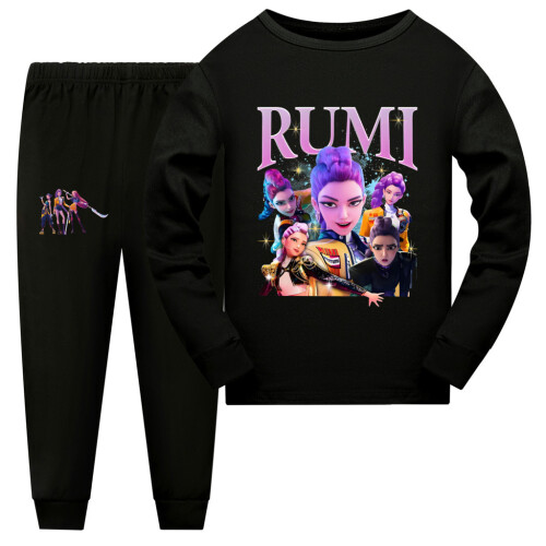 (Black, 170cm) Hunters Demon Kpop Girl Family Pajama Set Cotton Nightwear Adults Children For