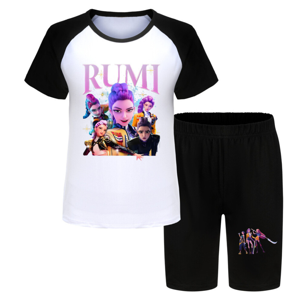 (Black, 120cm) Demon Kpop Children Hunters Short Sleeve Shorts Set Soft Indoor Outdoor Fabric-image-OPC-PJW9DYM-NEW