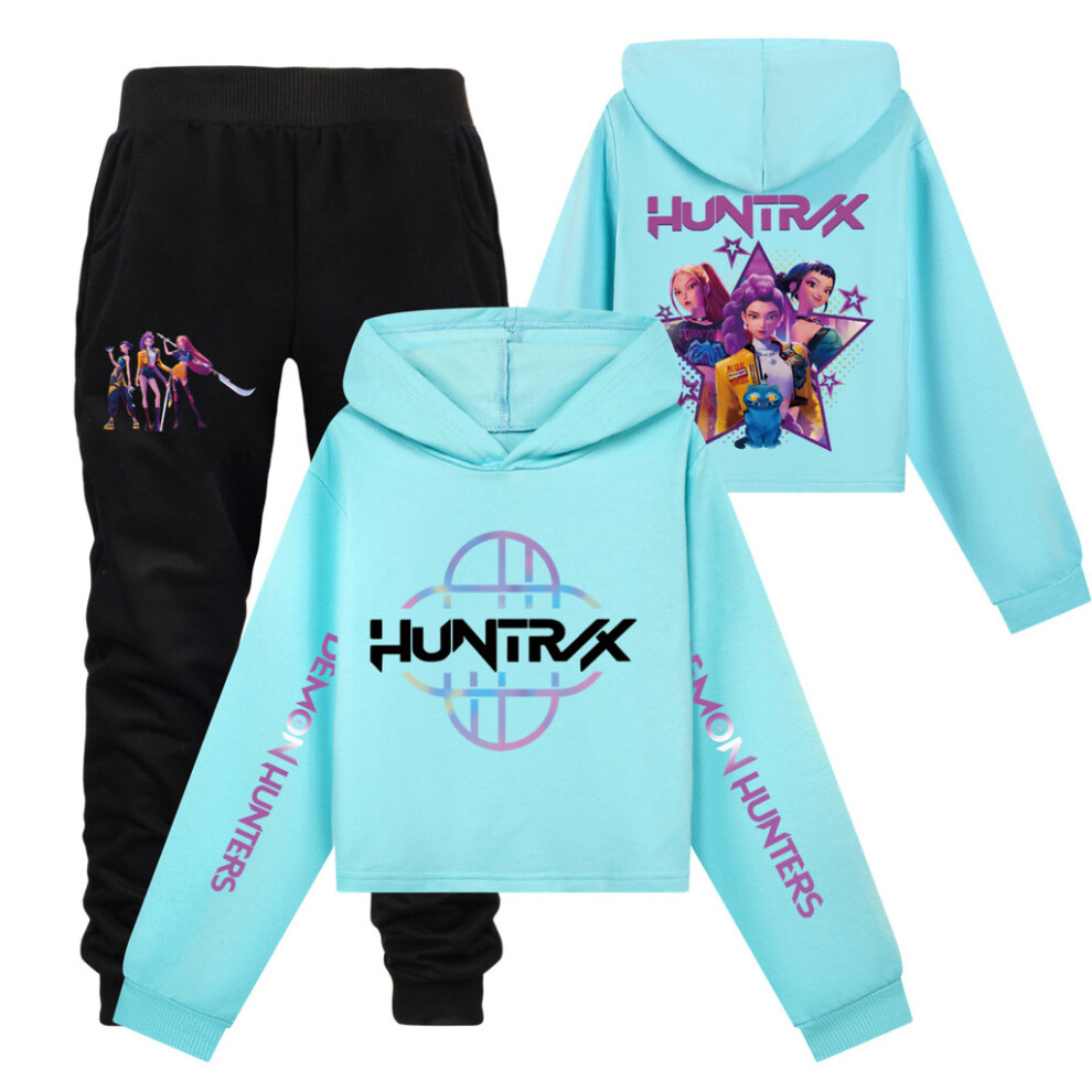 (Blue, 120cm) Hunters Demon Kpop Girl Toddler Hoodie Pants Set Cartoon Fabric Winter Elements-image-OPC-PJW9HPM-NEW