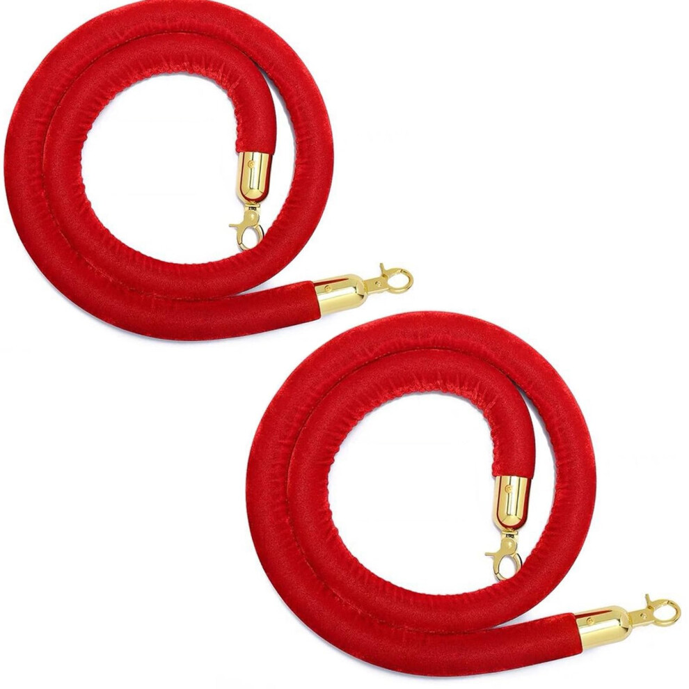 1.5M Red Rope Barriers, Queue Barrier Rope with Golden Hooks, Crowd Control for Parties, 2 Pieces Rung Rope-image-OPC-PJW9JKZ-NEW