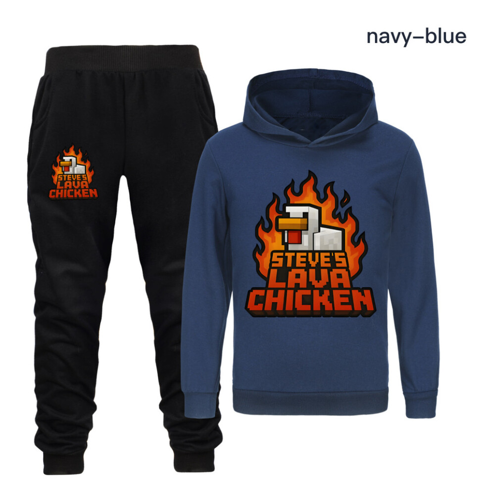 (Dark Blue, 110cm) Lava Steves Chicken Kids Hooded Sweater Set Cotton Clothing School Material-image-OPC-PJW9KR6-NEW