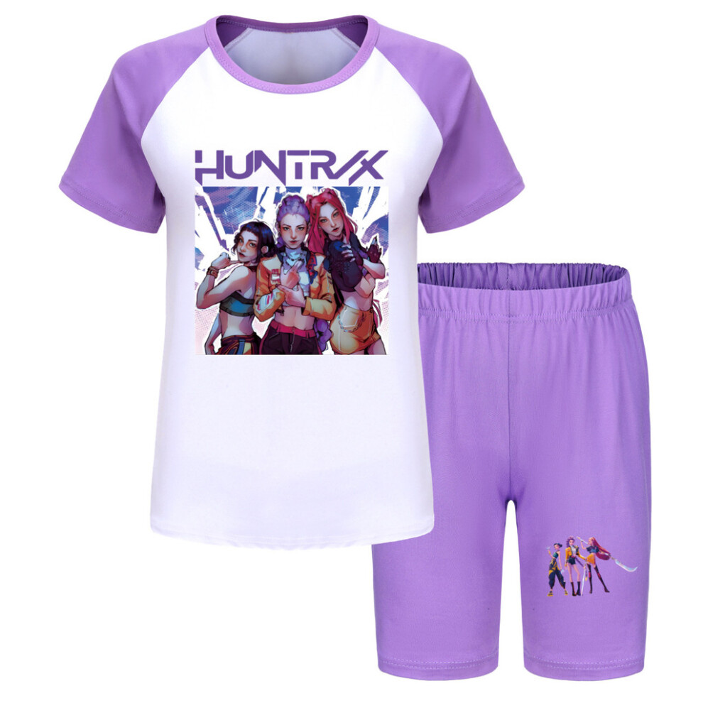 (Purple, 120cm) Kpop Demon Hunters Children Casual Cotton Shorts Set With T Shirt Girls Boys-image-OPC-PJW9KXR-NEW