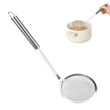10 cm Stainless Steel Skimmer Spoon, Fine Mesh Strainer Ladle for Grease, Foam, Flour, Kitchen Sieve with Handle