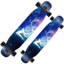 Pro Skateboard for Beginners 47 Inch 9 Layer Maple Deck Double Kick Concave Longboard for Kids 5 Years Old