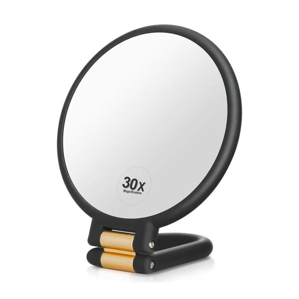 30X Magnification Handheld Mirror with Handle, Double-Sided Portable Makeup Mirror, Foldable Travel Mirror for Precision Makeup