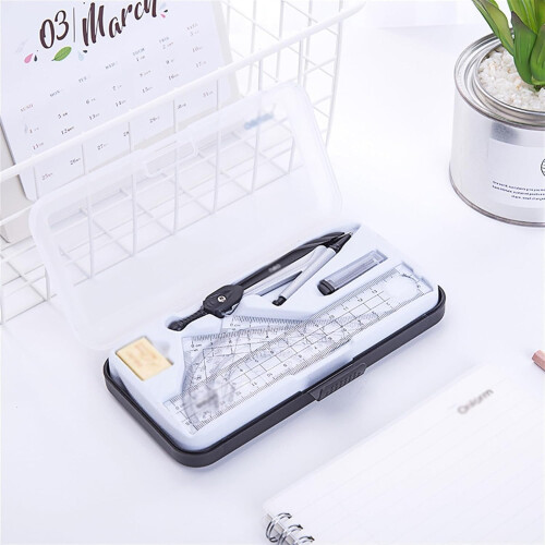 Portable Math Compass Set with Ruler, Protractor, Pencil Sharpener, Eraser, and Pencils for Geometry Drawing 2
