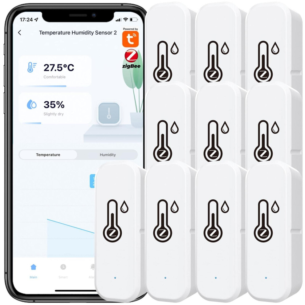 Zigbee Hygrometer Thermometer Sensor 10 Pack with App Recording, Low Battery Alert, Alexa Compatible for Home and Wine Cellar