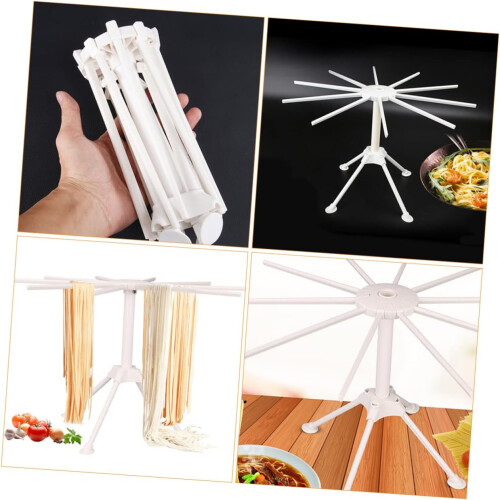 Pasta Drying Rack Foldable ABS White with Oscillating Threaded Nut and Spiral Cutter for Kitchen Use 1
