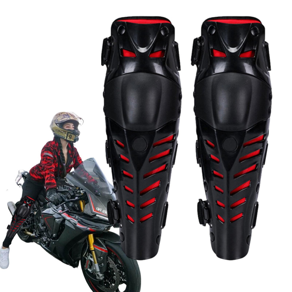 Motorcycle Shin Guards - Knee Protectors Set Black Red, Protective Gear For Riding, Adjustable, Durable Material Black,Red 6038364434043