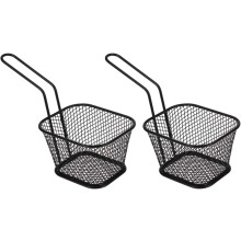 Set of 2 Metal Frying Baskets, Mini Square Fryer Baskets for Chips, Onion Rings, and Chicken Wings, Black