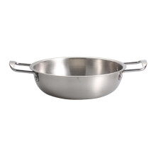 Sturdy Silver Wok Pan 18 cm Double Handle Cooking Pot for Paellas with Even Heat Distribution and Easy Carrying
