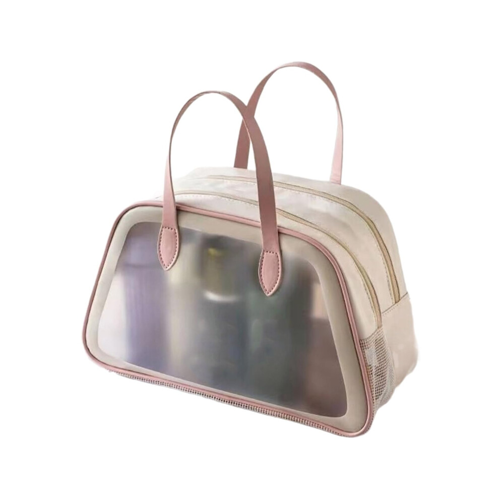 Waterproof Makeup Bag, Double Layer Cosmetic Case, Travel Friendly, Medium Size, Soft Pink Color, Easy to Carry