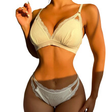 Frauen Dessous Set Sexy 2-Teilig Weiß Minirock Spitze BH G-String Bügel Lingerie V-Ausschnitt Hohe Taille S