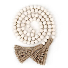 Wooden Beads Garland 70 cm Chain Pendant with Tassels for Wall Decoration in Wood Colour for Living Room and Bedroom