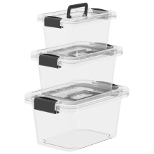 Storage Boxes with Lids and Handle, Stackable Clear Plastic Containers 6L 10L 18L for Home Dorm Office 3-Pack
