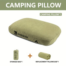 (Green) Portable Outdoor Camping Pillow With Storage Bag And Replacement Pillowcase | Ideal For Camping Trips, Beach Vacations, And Easy-to-Store