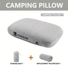 (grey) Portable Outdoor Camping Pillow With Storage Bag And Replacement Pillowcase | Ideal For Camping Trips, Beach Vacations, And Easy-to-Store