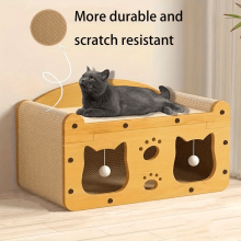 (Single layer cat scratching board) Deluxe Single & Double Layer Cat House With Hanging Toys - 2-in-1 Scratching Post And Cozy Bed, Durable Cardboard Interactive Play Area