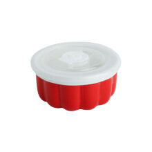 Household Ceramic Crockery Baking Bowl with Lid, Red Souffle Dish and Grill Tray, 1.5 Quart Oven Safe, Durable Ceramic