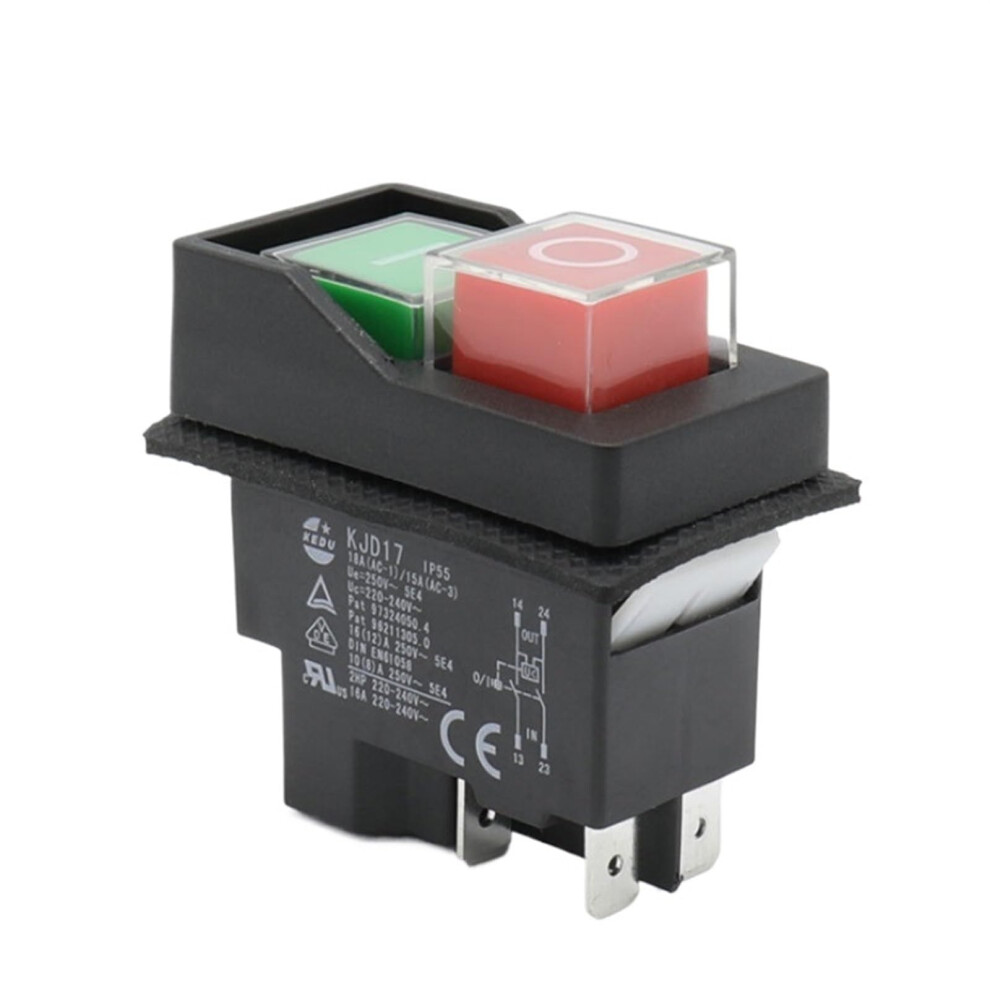 Kjd17 Ip55 Waterproof Electromagnetic Push Button Switch 4-Pin Ac250v 16A Magnetic Starter Safety Switch For Power Tools 6447073821455