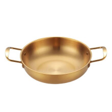 Gold Stainless Steel Ramen Noodle Pot 26cm Binaural Stew Pan Flat Stock Pot with Handle for Hot Pot Cooking