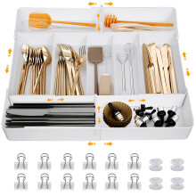 Extendable Cutlery Tray for Drawers 27-50 cm Wide Adjustable White Kitchen Organiser with Drawer Divider for Cupboards and Chests