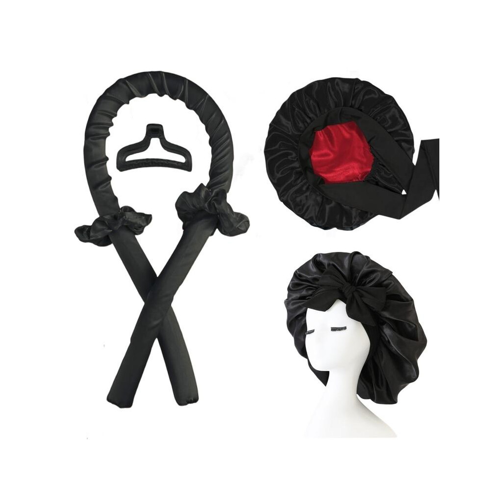 Black ( (With Bunnet)) Silk Heatless Hair Curler Heatless Curls Overnight No Heat Hair Curling Styling Tools For Overnight Blowout