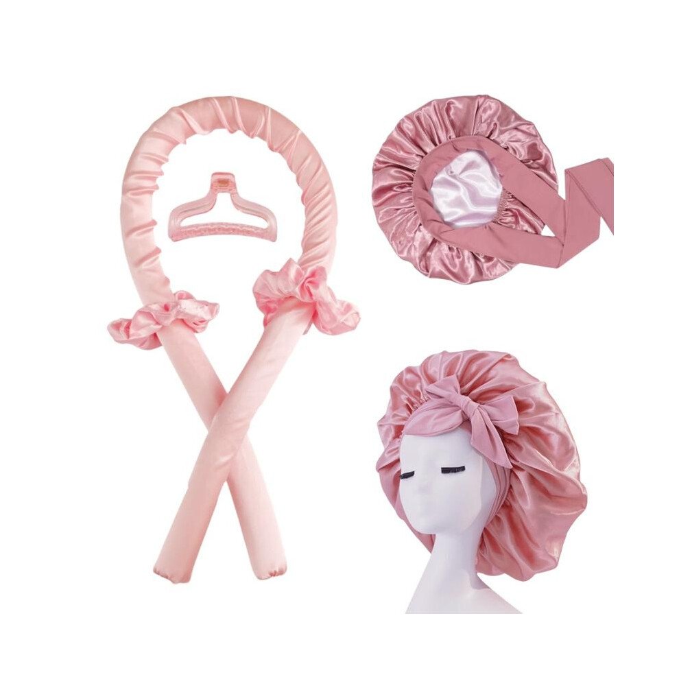 Pink ( (With Bunnet)) Silk Heatless Hair Curler Heatless Curls Overnight No Heat Hair Curling Styling Tools For Overnight Blowout