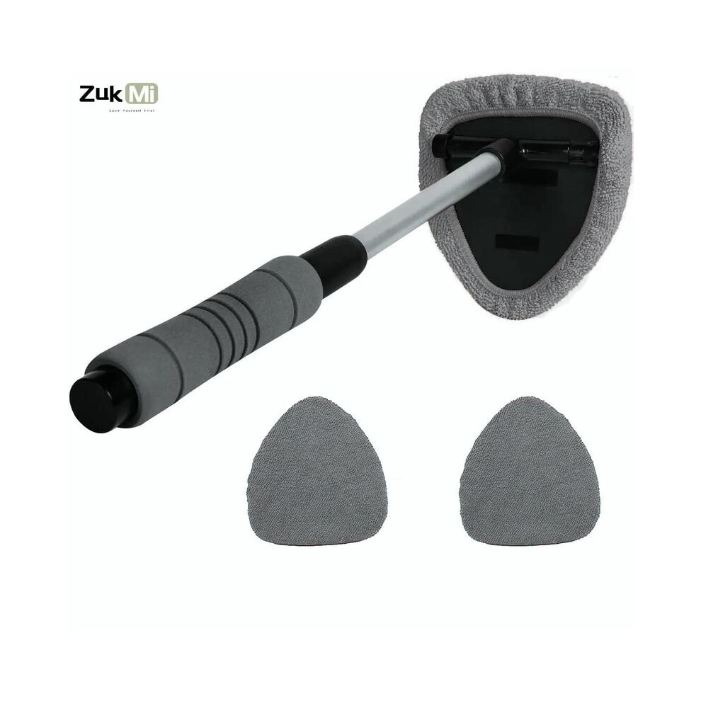 (, 1Pc) Windshield Cleaner Tool, Microfiber Car Window Cleaning Tool With 2 Cloth Pad Head, Auto Interior Exterior Glass Wiper Car Glass Cleaner Grey 3324543052430