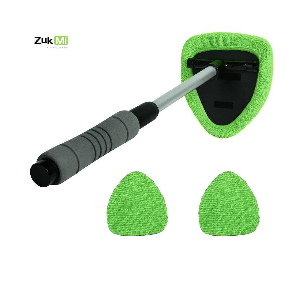 (, 1Pc) Windshield Cleaner Tool, Microfiber Car Window Cleaning Tool With 2 Cloth Pad Head, Auto Interior Exterior Glass Wiper Car Glass Cleaner Green 3324543052423