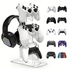 (Clear, 1 Piece) 3-layer Game Controller Stand & Headphone Stand, Storage Stand For PS5 S4 Controller, Controller Holder Headset Stand Gaming Accessories