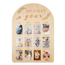 Baby Photo Frame, Personalized Milestone Board for Boys & Girls, 12 Months Wooden Photo Display for Nursery Decorations