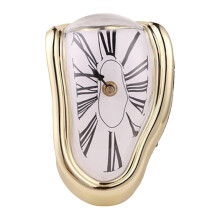 Creative Melting Clock, Salvador Dali Inspired Wall Clock, Gold Decorative Shelf Desk Table Clock for Home Office Decor