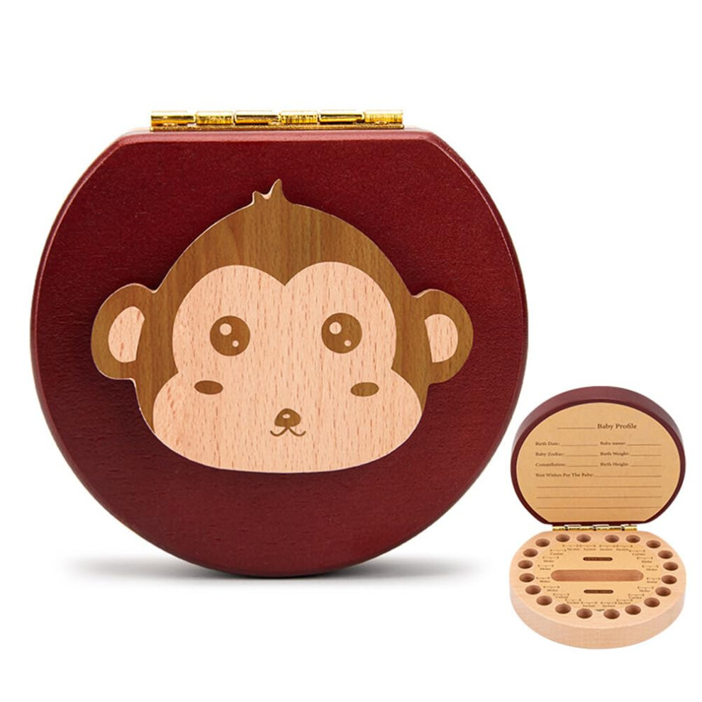 Tooth Box Milk Teeth Wooden Souvenir Box for Boys and Girls Personalized Monkey Pattern Baby First Teeth Keepsake