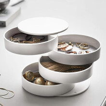 (Strong White, one-size) Round Multi-layer Desktop Rotating Jewelry Multilayer Stackable Storage Boxes, Dust-proof Rotatable Accessories Makeup Organizer with Lid