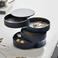 (Dark Gray, one-size) Round Multi-layer Desktop Rotating Jewelry Multilayer Stackable Storage Boxes, Dust-proof Rotatable Accessories Makeup Organizer with Lid