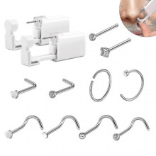 2 Pcs Disposable Nose Piercing Tool Set with 10 Nose Studs No Pain Sterile Safety Self Nose Stud Tool Home Piercing Kit Tool Tw