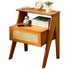 Bamboo Bedside Table with Open Compartment and Drawer for Bedroom or Living Room Storage in Brown