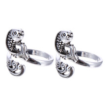 6-Pack Quilling Tool Rings for Crochet and Quilting, Vintage Metal Yarn Guides, Silver Peacock Design, DIY Sewing Accessories